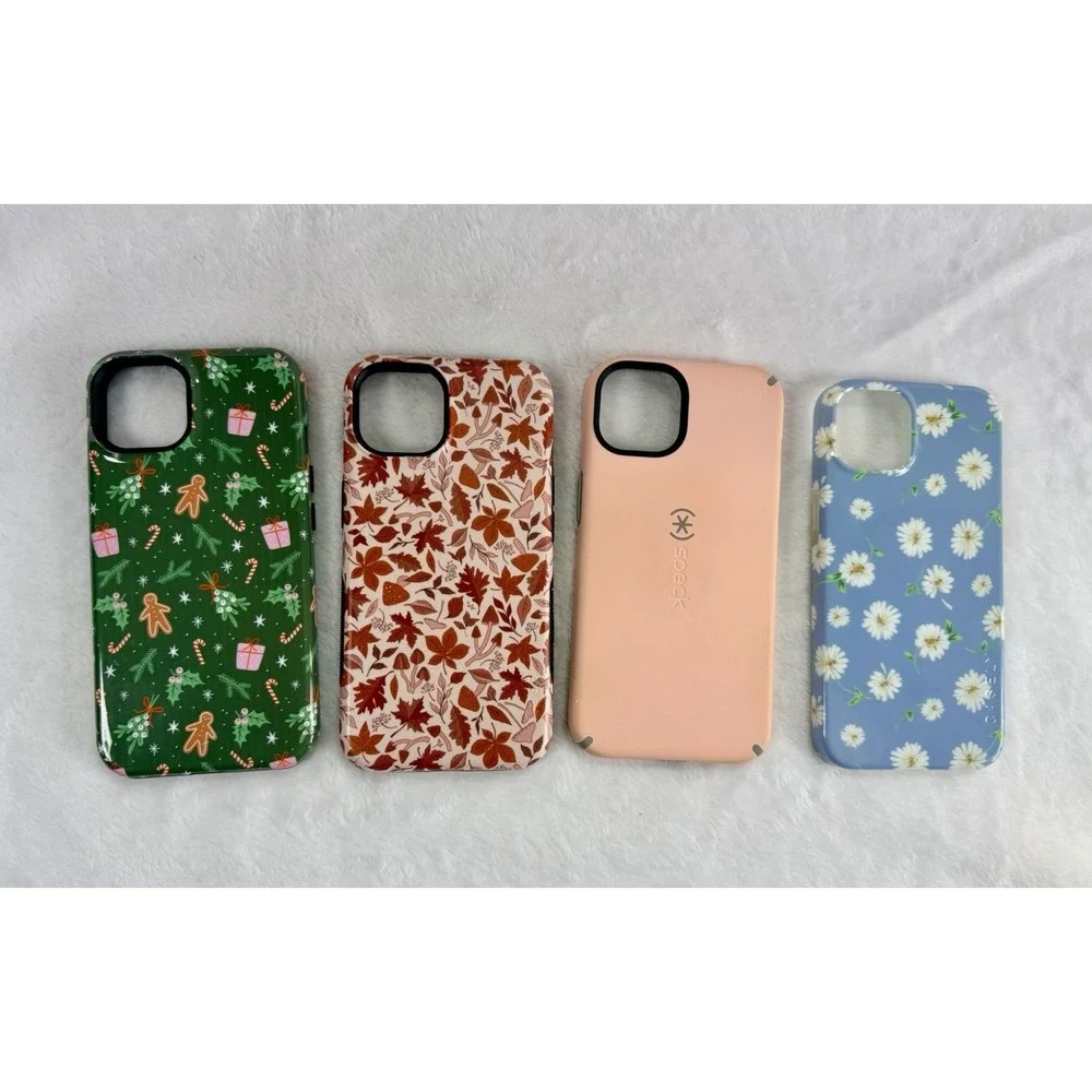 Lot of 4 Casely Speck iPhone 13 Cases Seasonal Fall Christmas Daisy‎ Pink Used